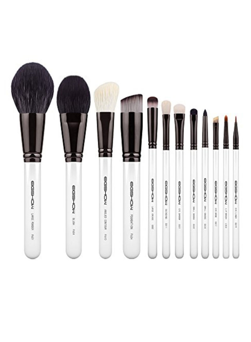 12-Piece Professional Makeup Brush Set With Case Black/White/Clear