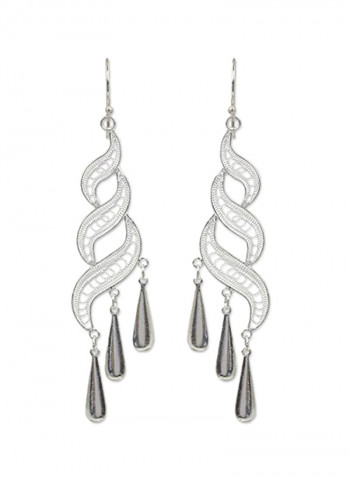 925 Sterling Silver Embellishments Allure Teardrop Dangle Earrings
