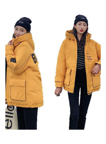 Cotton Long Furry Collar Overcoat yellow