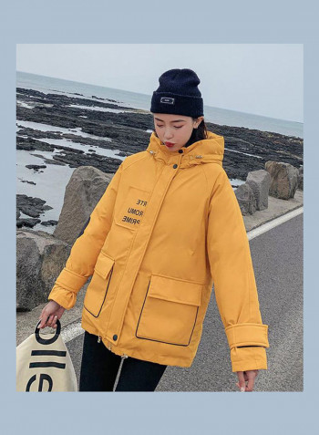 Cotton Long Furry Collar Overcoat yellow