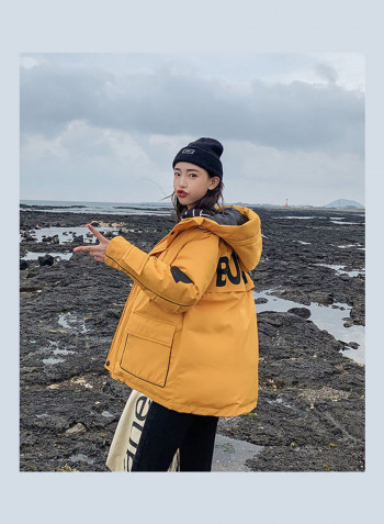 Cotton Long Furry Collar Overcoat yellow