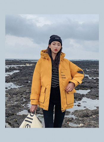 Cotton Long Furry Collar Overcoat yellow