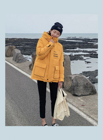 Cotton Long Furry Collar Overcoat yellow