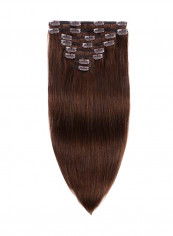 8-Piece Long Straight Clip-in Human Hair Extension #4 Medium Brown 12inch