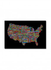 Us Cities Text Map Ii Canvas Wall Art Multicolour 16 x 24inch
