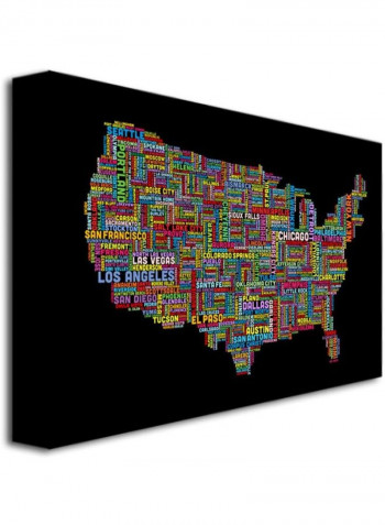 Us Cities Text Map Ii Canvas Wall Art Multicolour 16 x 24inch