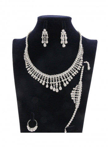 5 Piece Rhodium Plated Cubic Zirconia Necklace Set