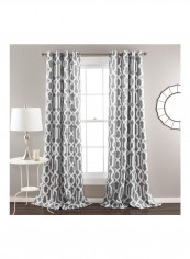2-Piece Printed Curtain Set Grey/White 95x52inch