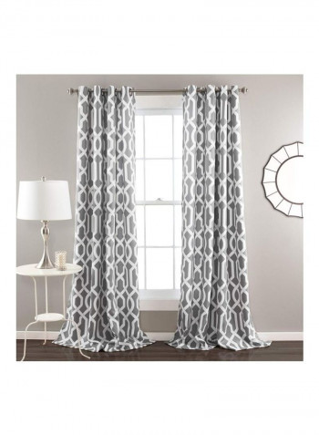2-Piece Printed Curtain Set Grey/White 95x52inch