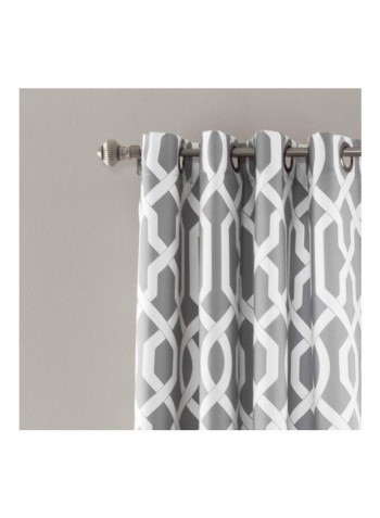 2-Piece Printed Curtain Set Grey/White 95x52inch