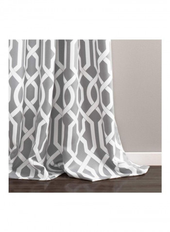 2-Piece Printed Curtain Set Grey/White 95x52inch