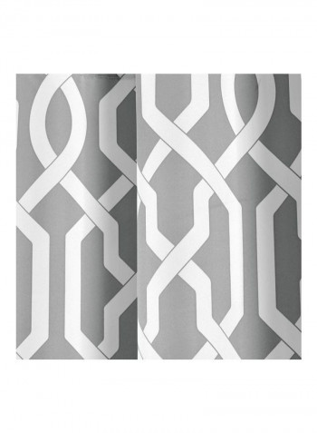 2-Piece Printed Curtain Set Grey/White 95x52inch