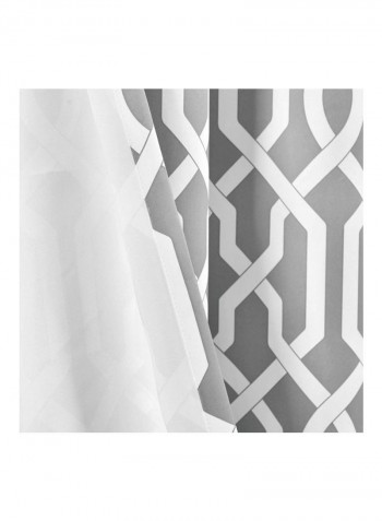 2-Piece Printed Curtain Set Grey/White 95x52inch
