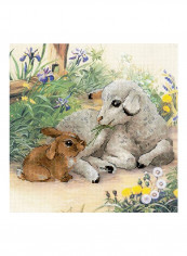 Lamb And Rabbit Counted Cross Stitch Kit White/Brown/Green