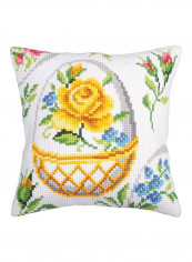 Pillow Cushion Cross Stitch Kit White/Yellow/Blue