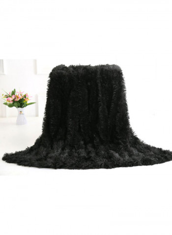 Long Fur Designed Blanket Black