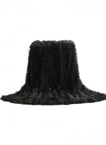Long Fur Designed Blanket Black