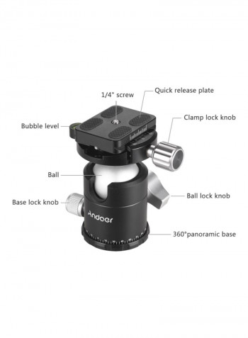 Ballhead Camera Tripod Head 9centimeter Black/Silver