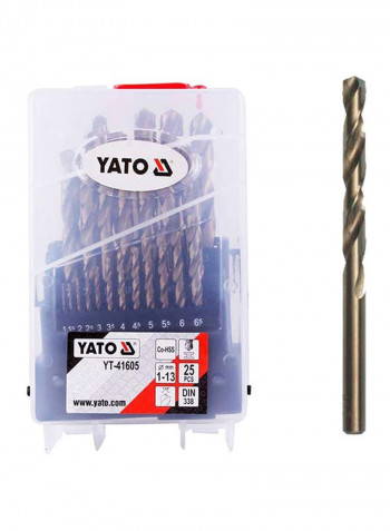 Twist Drill Bit Co-HSS 25pcs/set 1-13mm in Clear Plastic BoxYT-41605 Bronze/White/Black