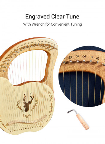 19 Stings Lyre Harp Features Wooden Resonance Box Brown