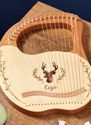 19 Stings Lyre Harp Features Wooden Resonance Box Brown