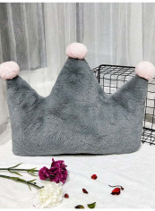 Crown Shaped Cozy Decorative Cushion Acrylic Grey 42x32centimeter