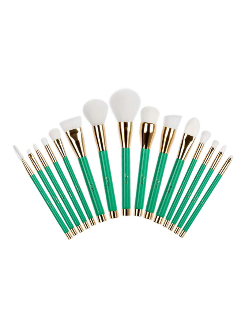 15-Piece Makeup Brush Set Green/Gold