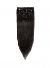 8-Piece Medium Straight Remy Human Hair Extension Natural Black