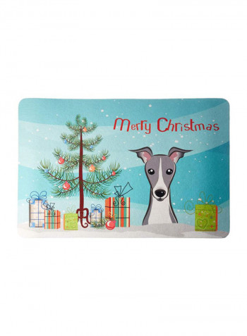 Christmas Tree And Italian Greyhound Kitchen/Bath Mat Multicolour 12 x 19inch