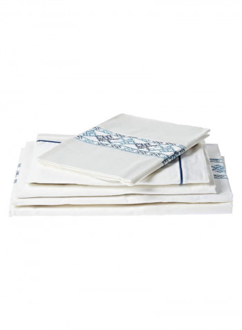 6-Piece Harem Double Duvet Set Cotton White/Blue 240 x 260centimeter