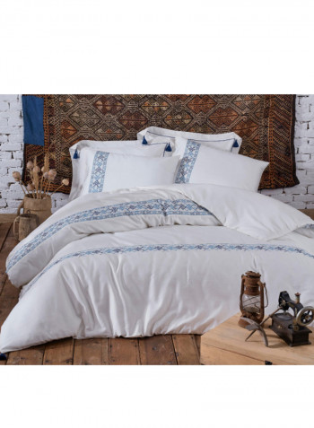 6-Piece Harem Double Duvet Set Cotton White/Blue 240 x 260centimeter