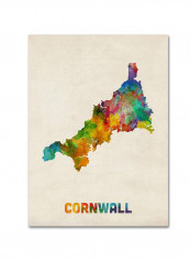 Cornwall England Watercolor Map Canvas Wall Art Multicolour 18 x 24inch