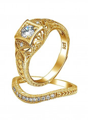 2-Piece 925 Sterling Silver 14-Karat Gold Plated Cubic Zirconia Studded Ring