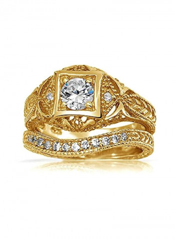 2-Piece 925 Sterling Silver 14-Karat Gold Plated Cubic Zirconia Studded Ring