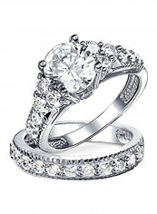 2-Piece 925 Sterling Silver Cubic Zirconia Studded Rings