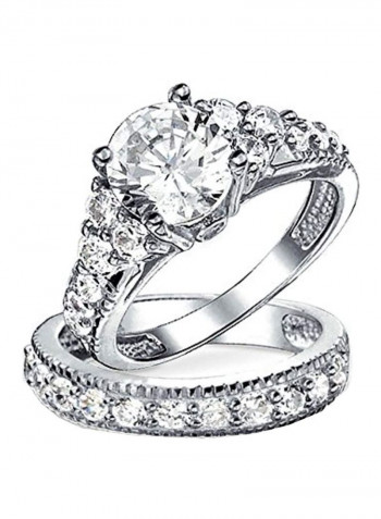 2-Piece 925 Sterling Silver Cubic Zirconia Studded Rings