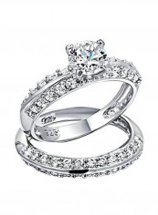 2-Piece 925 Sterling Silver Cubic Zirconia Studded Wedding Ring Set Clear/Silver/Blue