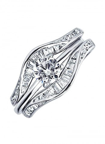 925 Sterling Silver Cubic Zirconia Studded Engagement Ring
