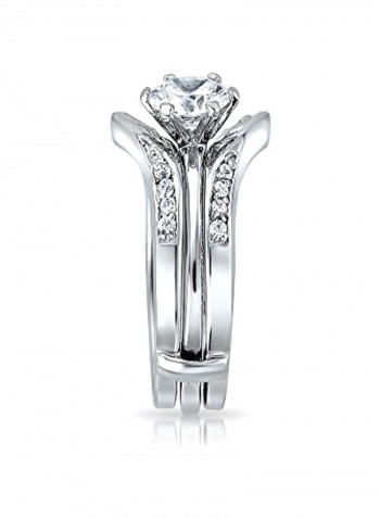 925 Sterling Silver Cubic Zirconia Studded Engagement Ring