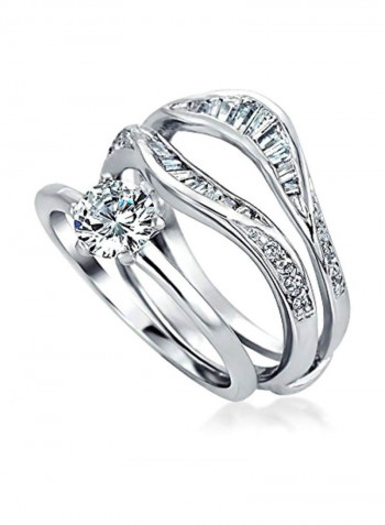 925 Sterling Silver Cubic Zirconia Studded Engagement Ring