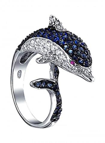 Rhodium Plated Brass Cubic Zirconia Studded Dolphin Shaped Ring