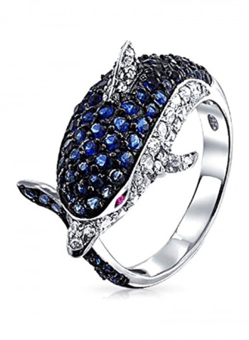 Rhodium Plated Brass Cubic Zirconia Studded Dolphin Shaped Ring