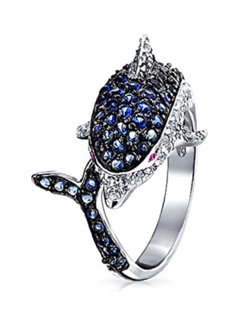 Rhodium Plated Brass Cubic Zirconia Studded Dolphin Shaped Ring