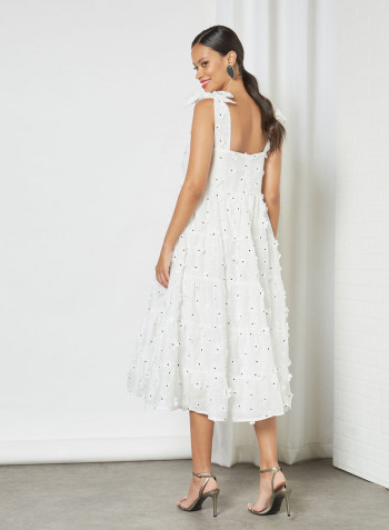 All-Over Flower Applique Dress Ivory