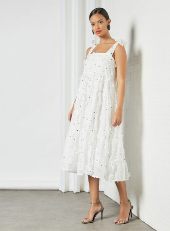 All-Over Flower Applique Dress Ivory