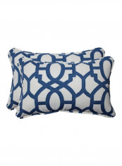 2-Piece Printed Decorative Throw Pillow White/Blue 18.5x11.5x5inch