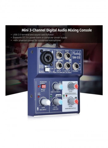 Mini 3-Channel Sound Card Mixing Console Digital Audio Mixer