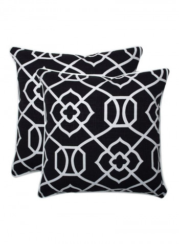 2-Piece Printed Decorative Throw Pillow Black/White 18.5x18.5x5inch