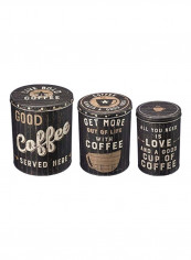 3-Piece Metal Coffee Tin Set Black/Brown/White