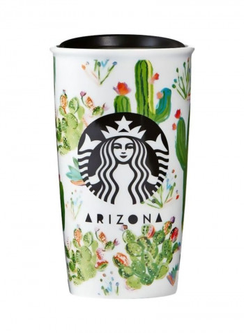 Ceramic Tumbler With Lid White/Green/Black